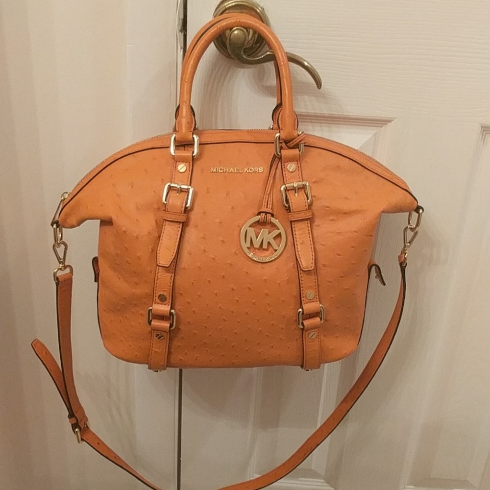 Michael Kors Orange Ostrich Satchel